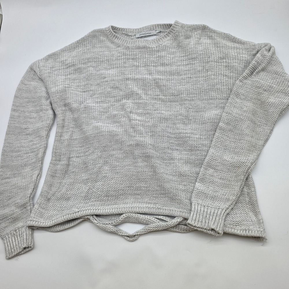 Stitches & Stripes Sweater Wmn XL Grey Open Lattice Back Smart Casual Boho Cozy